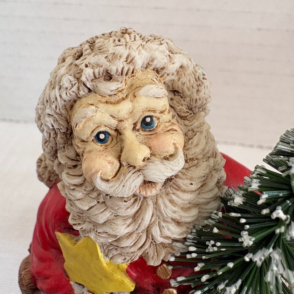 Vintage Style Resin Santa Claus Figurine with Frosted Tree and Toy Sack 4.5in - Picture 5 of 9